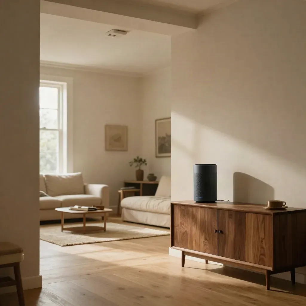 Ceiling access point and mesh node in a warm open-plan room with even Wi‑Fi coverage